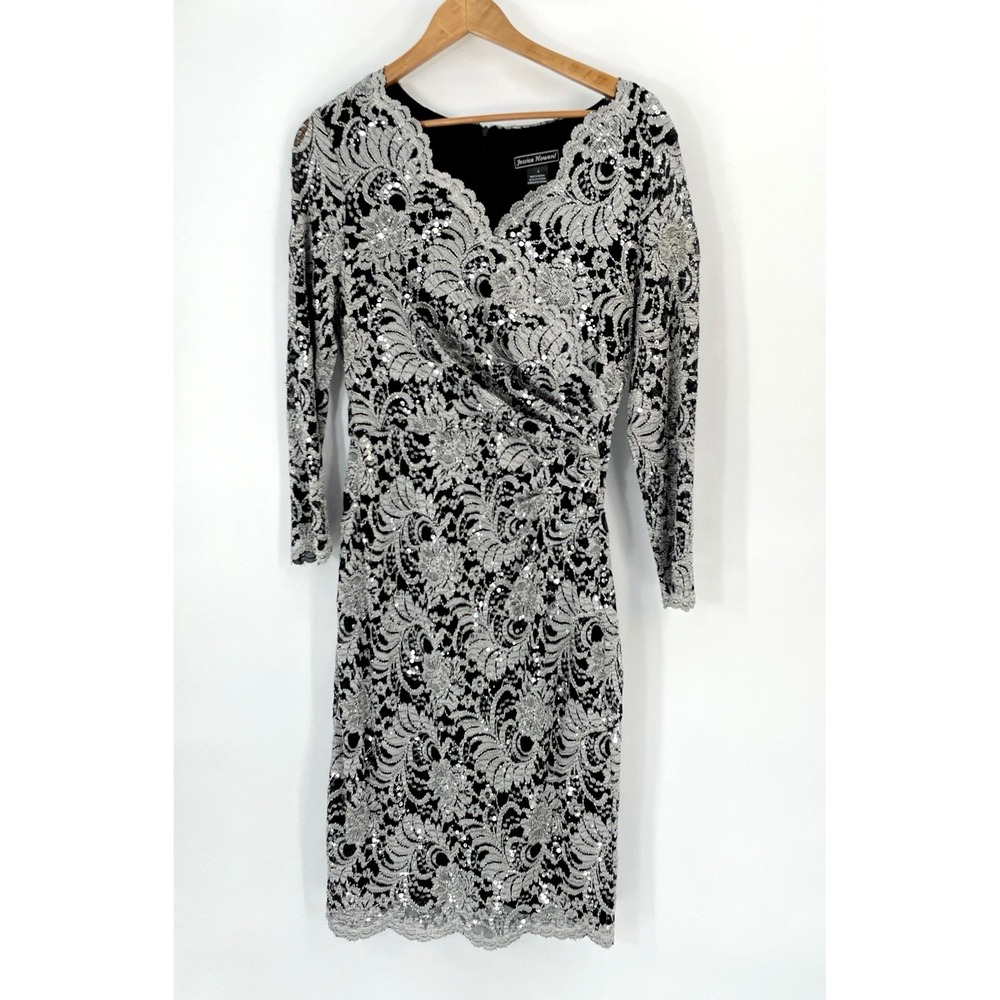 Jessica Howard Womens Dress Size 4 Sequin Black & Silver Sequin Cocktail Party